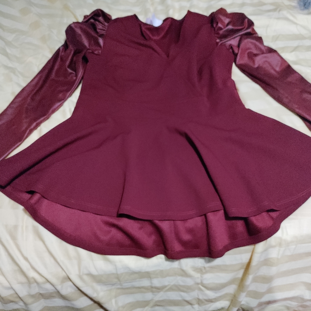 Asoph Plus Size Pleather Long Sleeve Peplum Blouse
